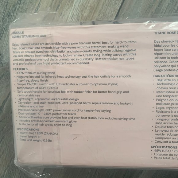 NWT L'ANGE ONDULE 32MM TITANIUM CURLING WAND BLUSH ROSE - Picture 4 of 5